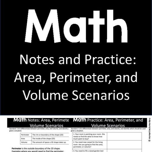 Math Notes and Practice: Area, Perimeter, and Volume Scenarios *with answer key*'s featured image