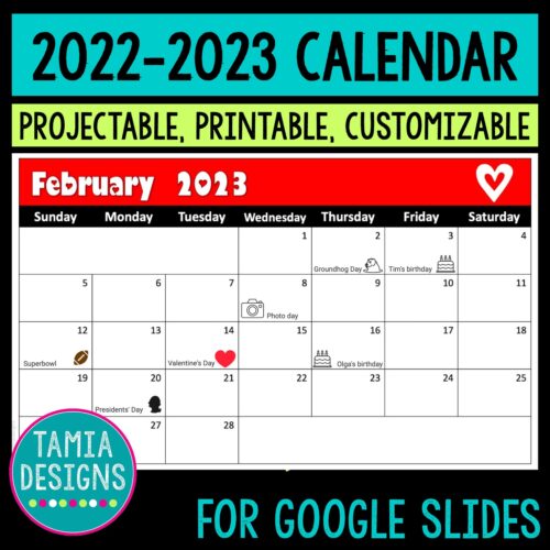 2022 - 23 projectable editable & printable calendar in Google Slides's featured image