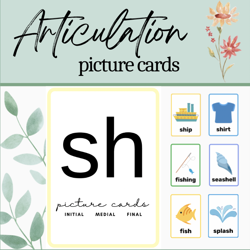 Sh Printable Articulation Picture Cards: Initial Medial Final Word Positions