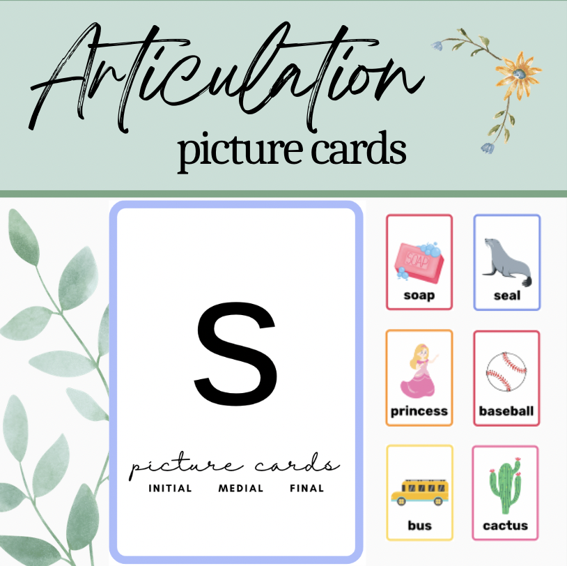 S Printable Articulation Picture Cards: Initial Medial Final Word Positions