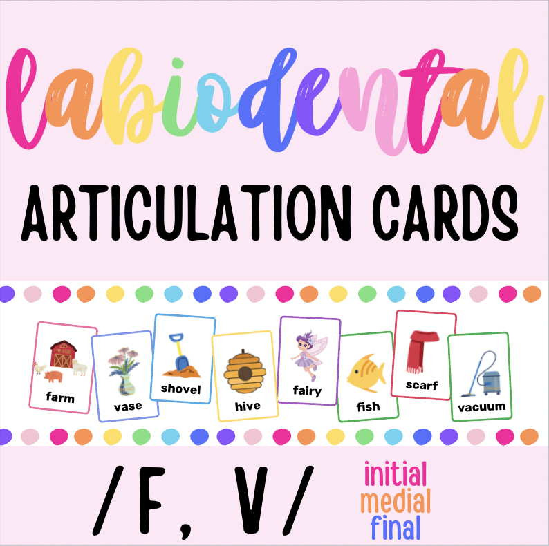 Labiodental Picture Cards: Initial Medial Final Word Positions /f, v/