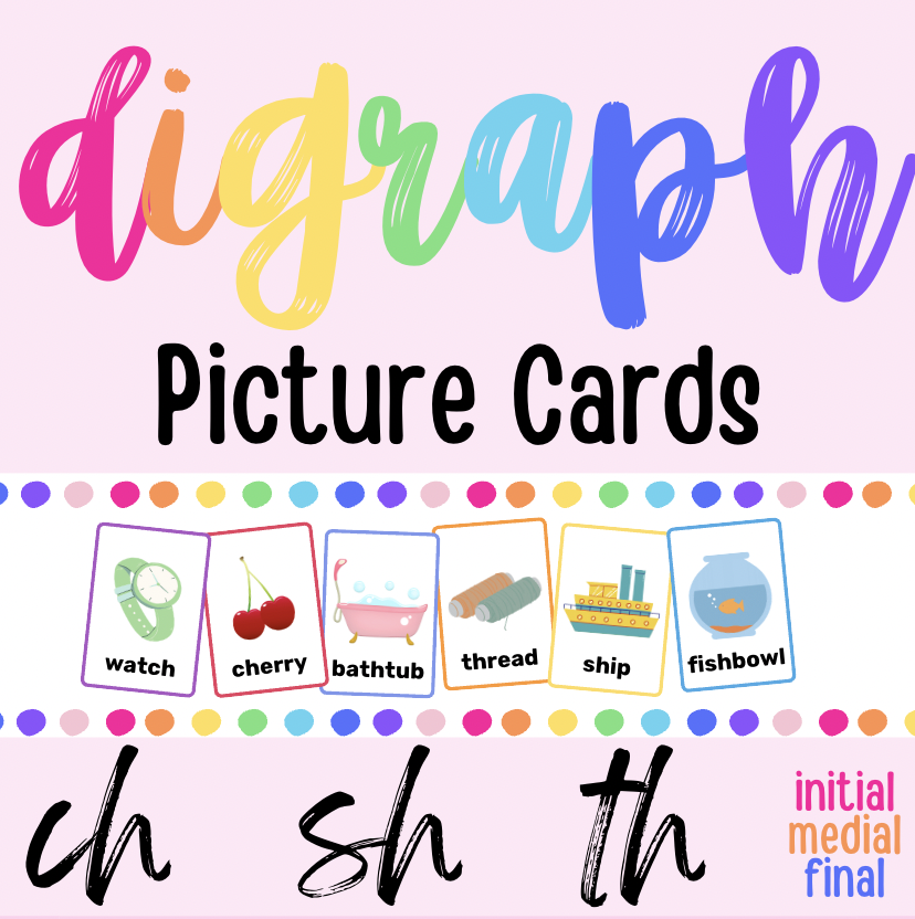 Digraph Picture Cards CH SH TH Initial Medial Final Word Positions