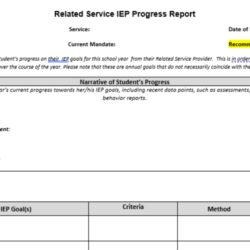 IEP Related Service Progress Report Template's featured image