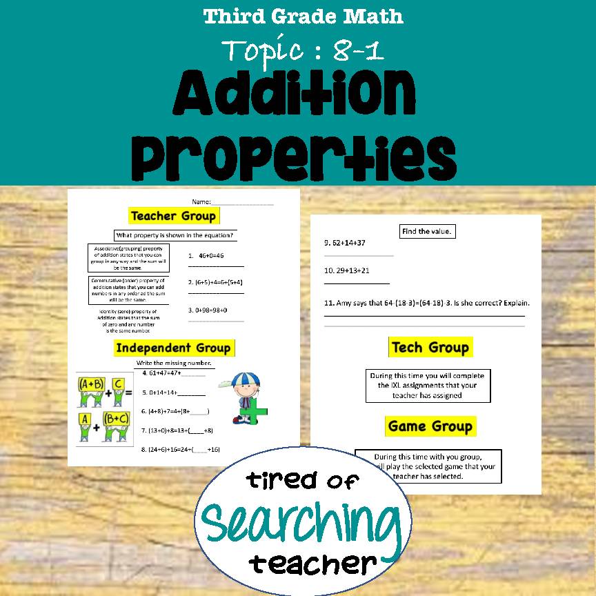 Third Grade Math Addition Properties Small Group Support