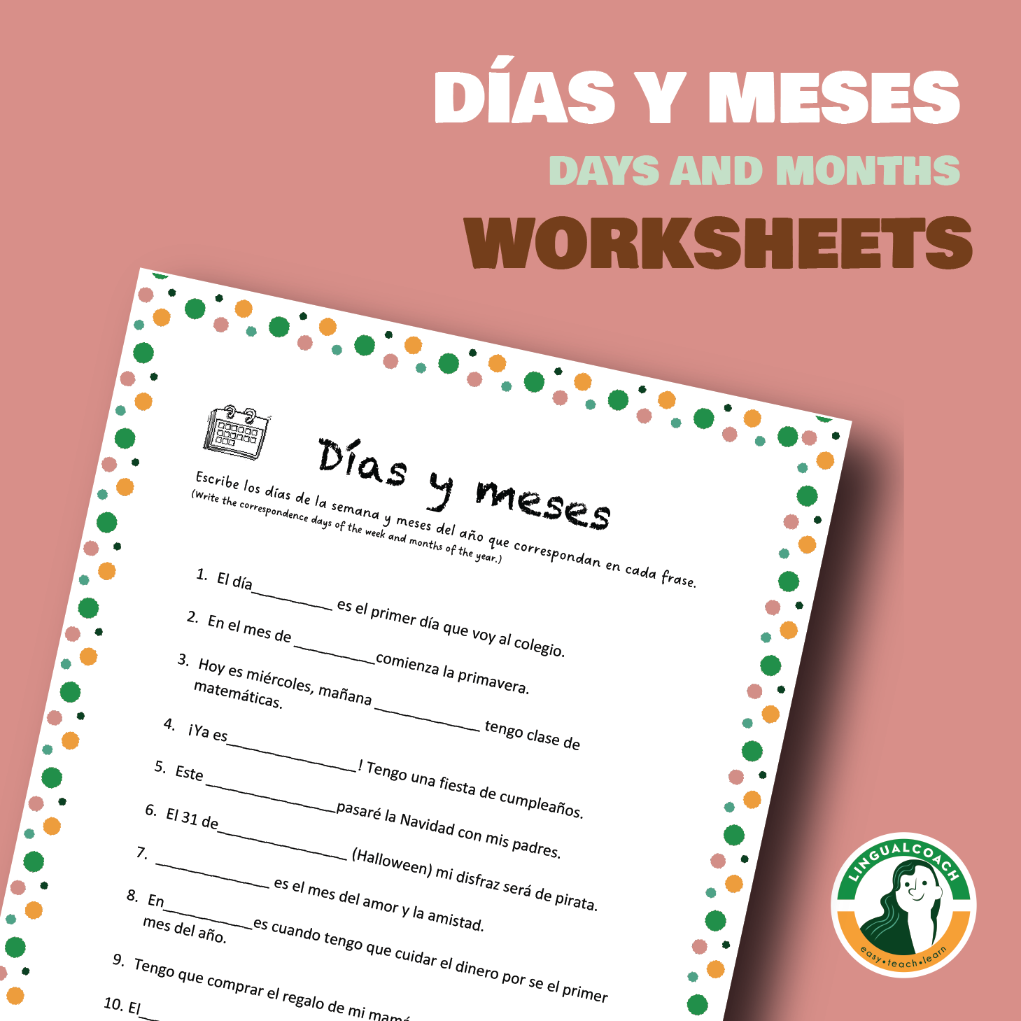 Days and Months in Spanish - PDF Worksheet - Spanish Learning Lab