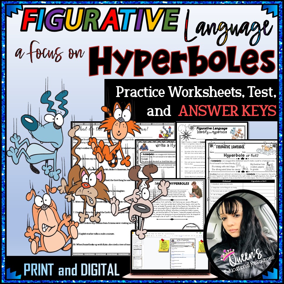 Figurative Language HYPERBOLE Worksheets (Print and Digital)