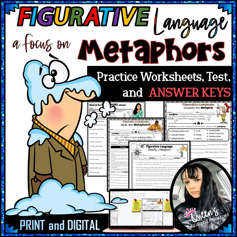 Figurative Language METAPHORS Worksheets (Print and Digital)