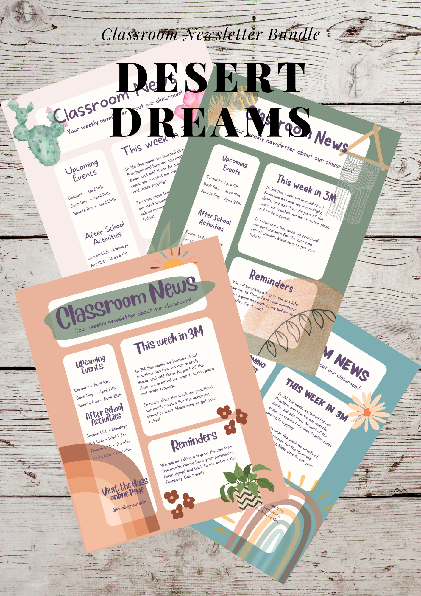 Desert Dreams Classroom Newsletter Bundle