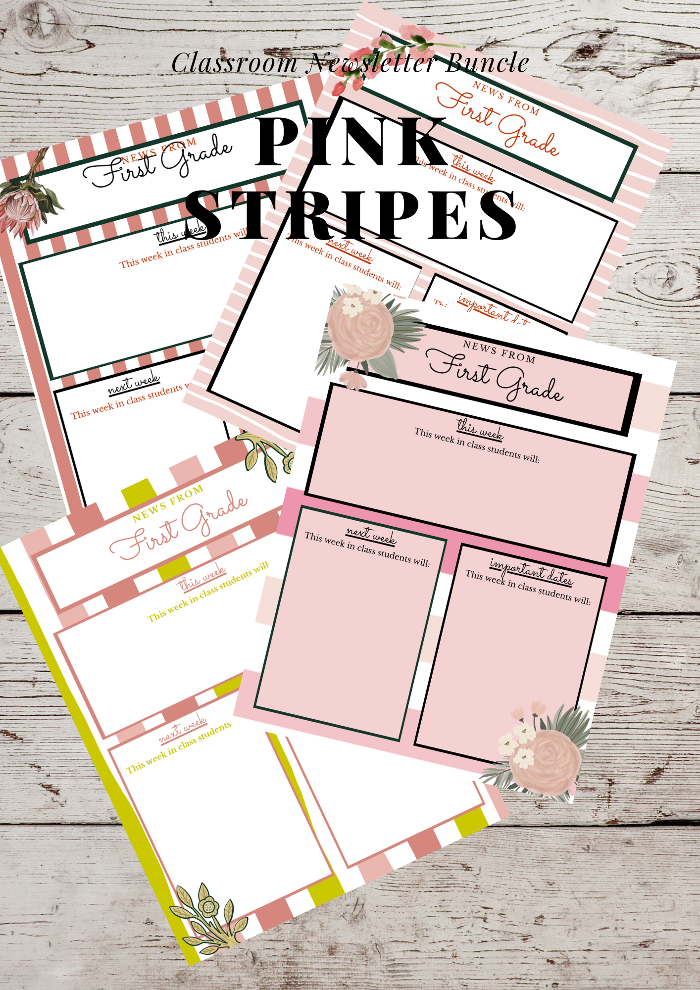 Pink Stripes Classroom Newsletter Bundle