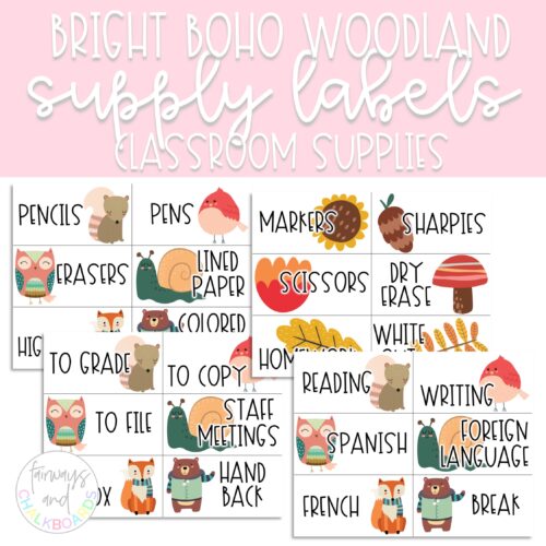 Bright Boho Woodland Classroom Supply Label Set's featured image