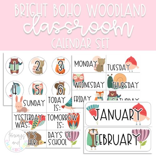 Bright Boho Woodland Classroom Calendar Set's featured image