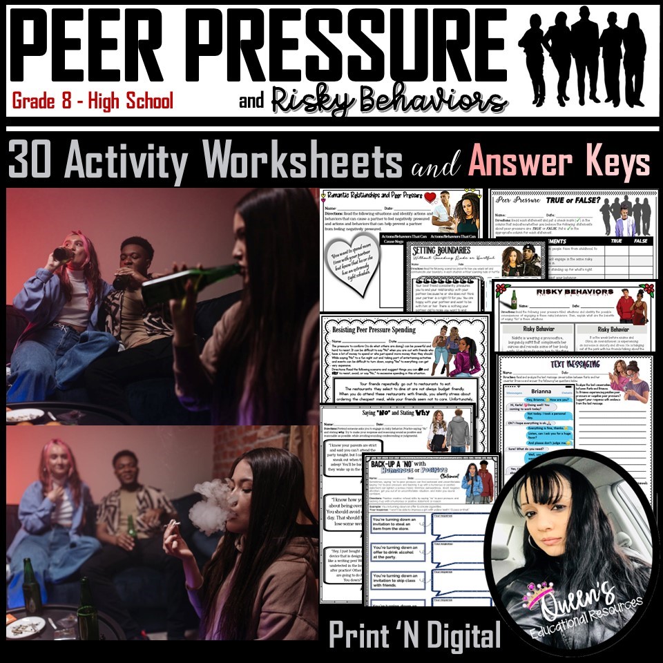 Peer Pressure Activity Worksheets and Answer Keys (Print and Digital)