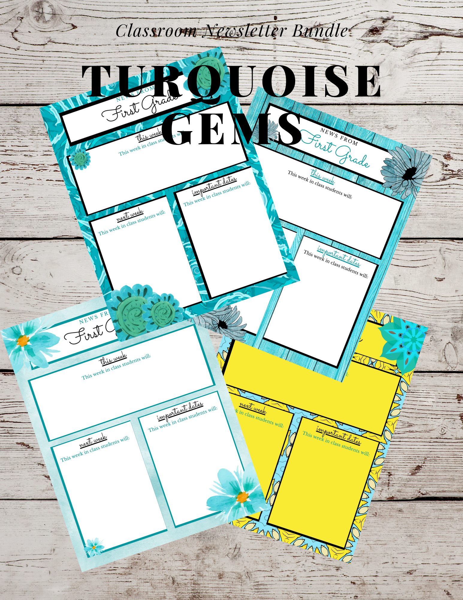 Turquoise Gems Classroom Newsletter Bundle