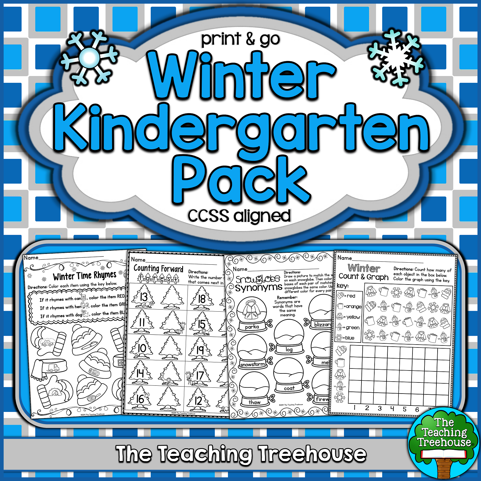 Winter Kindergarten Pack, No Prep, CCSS Aligned