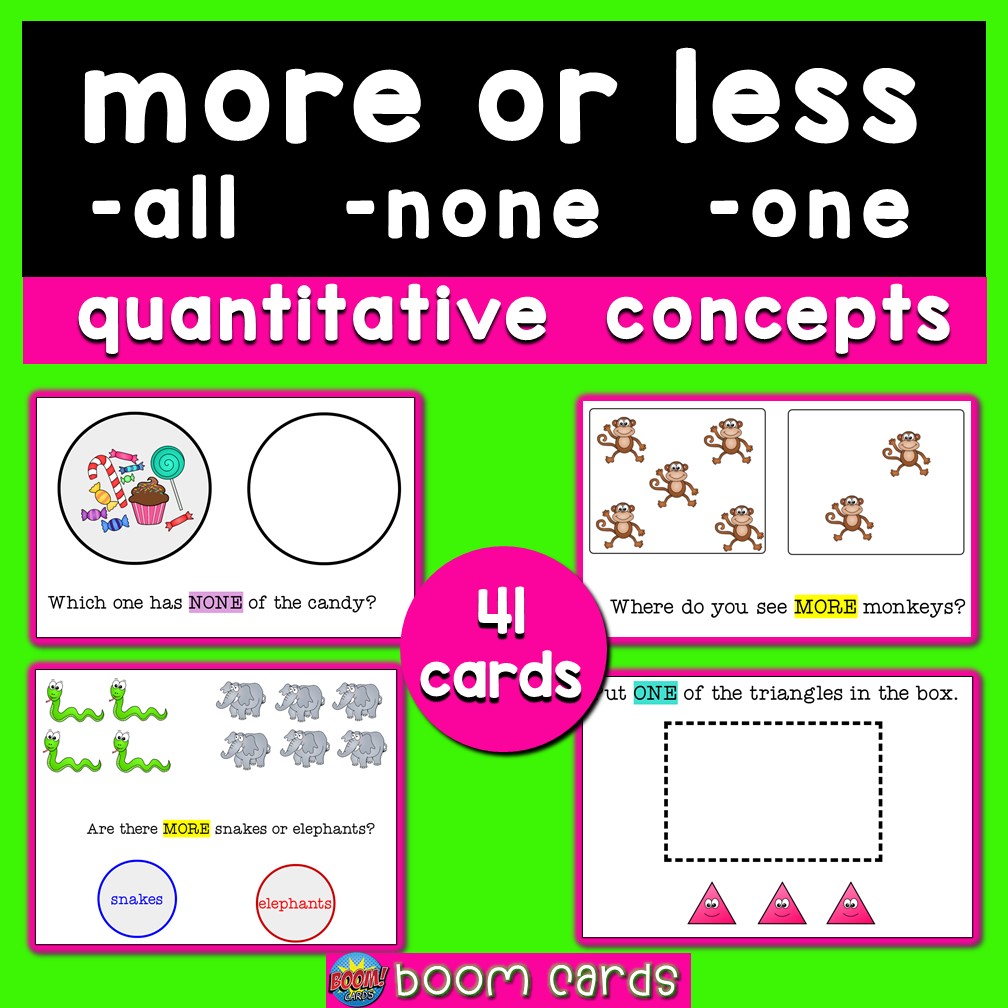 More and Less Boom Cards basic concepts-quantitative concepts-quantity concepts