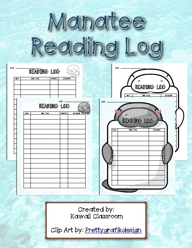 Manatee Theme Reading Log *Color & Black and White Versions*