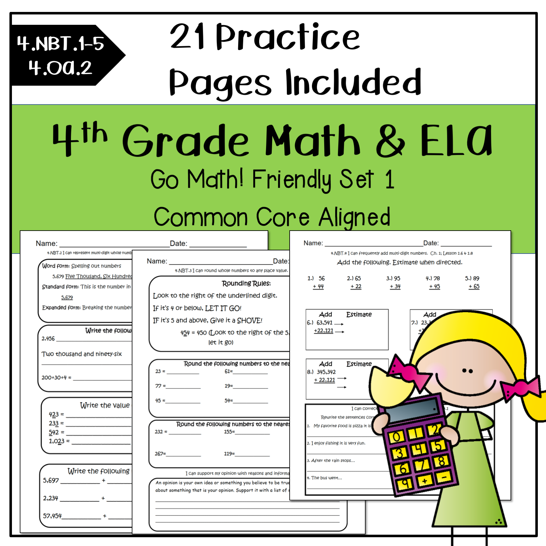 4th Grade Math Review | Morning Work | ELA Skills | CC Aligned