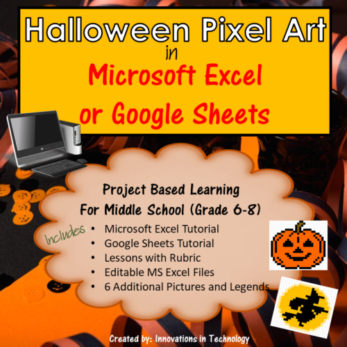 Halloween Themed Pixel Art - Microsoft Excel or Google Sheets's featured image