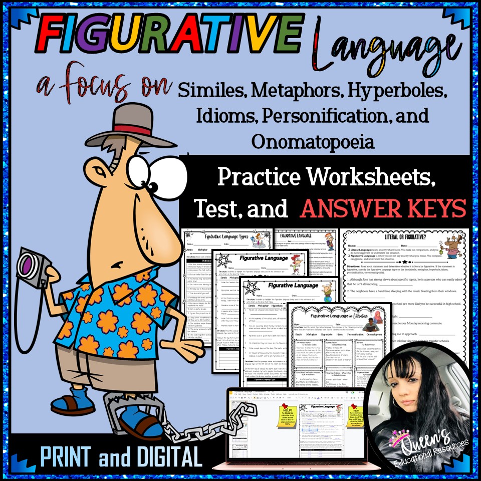 Figurative Language Practice Worksheets, Test, and KEYS (Print and Digital)  - Classful