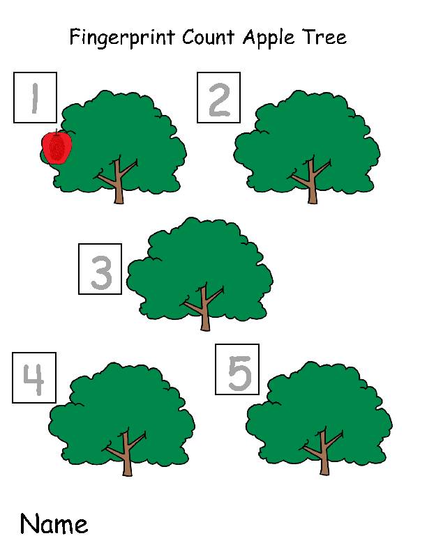 Fingerprint Apple Tree Count - Numeral Recognition, One-to-One Counting, Tracing