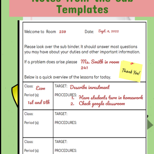 Substitute teacher lesson overview template and Substitute Notes for Teacher Template's featured image