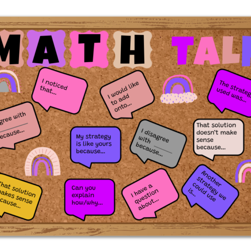 Boho Rainbow Theme - Math Talk - Bulletin Board Poster Set's featured image