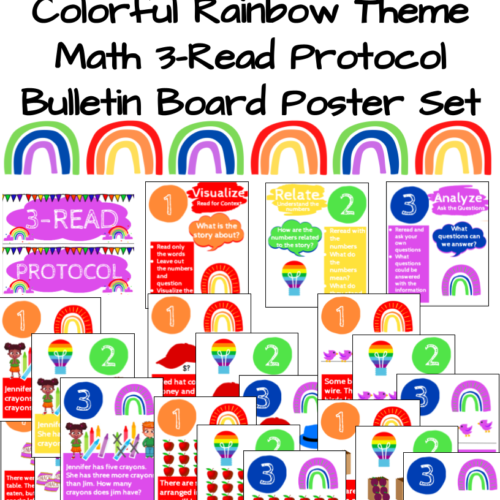 Rainbow Theme - 3 Read Protocol Math Strategy - Bulletin Board Poster Set's featured image
