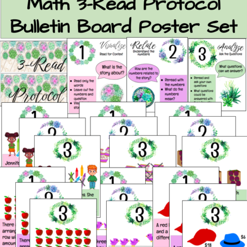 Succulents Theme - 3 Read Protocol Math Strategy - Bulletin Board Poster Set's featured image