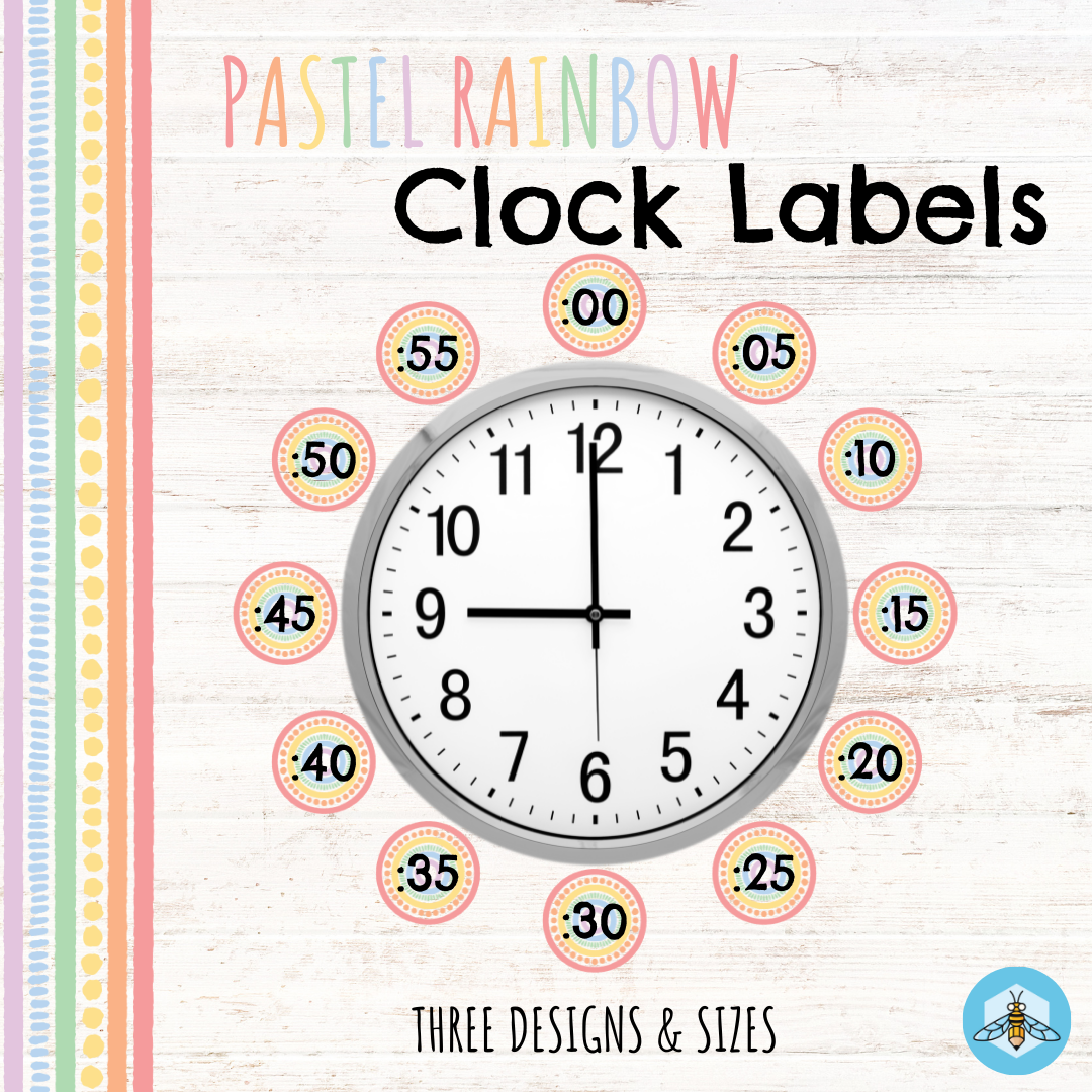 Pastel Rainbow Clock Number Labels