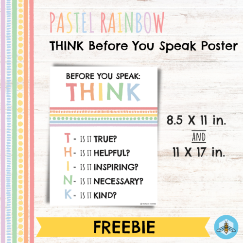 Pastel Rainbow THINK Before You Speak Poster (FREEBIE)'s featured image