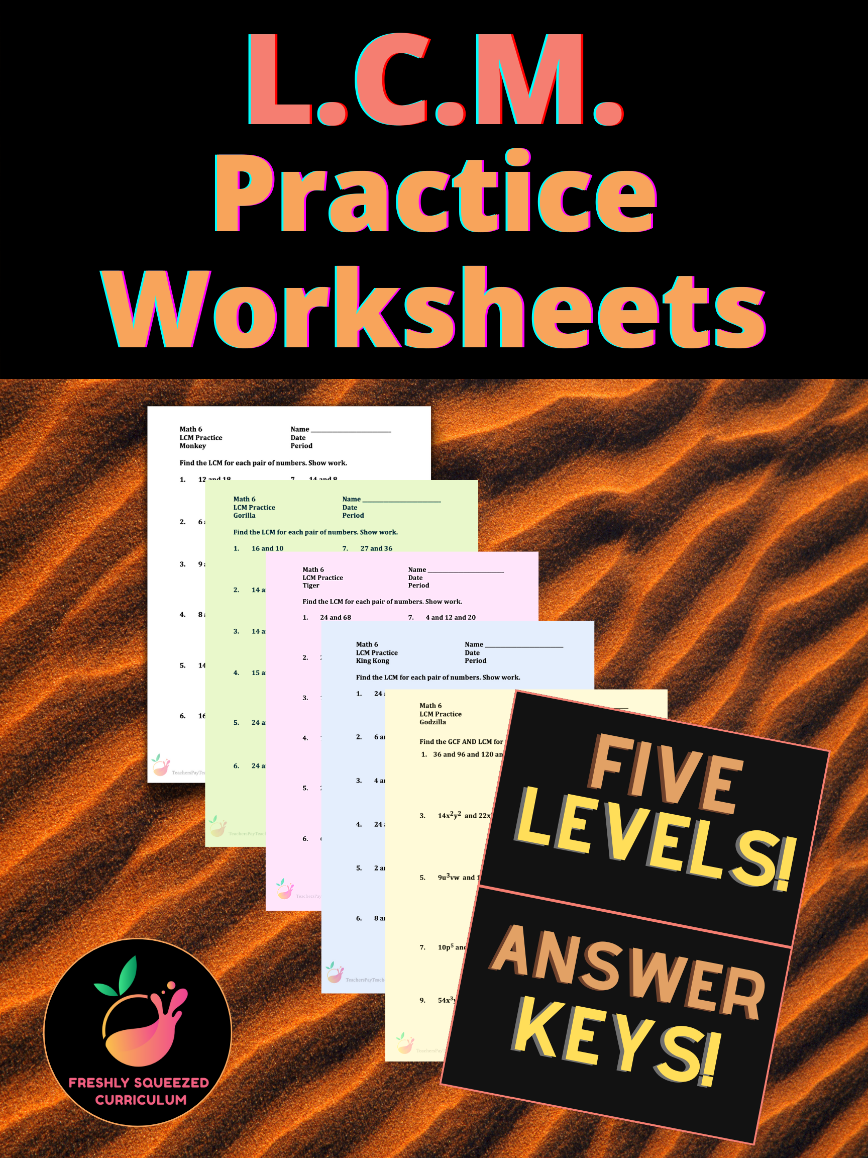 Least Common Multiple Practice Worksheets (5 LEVELS!!)