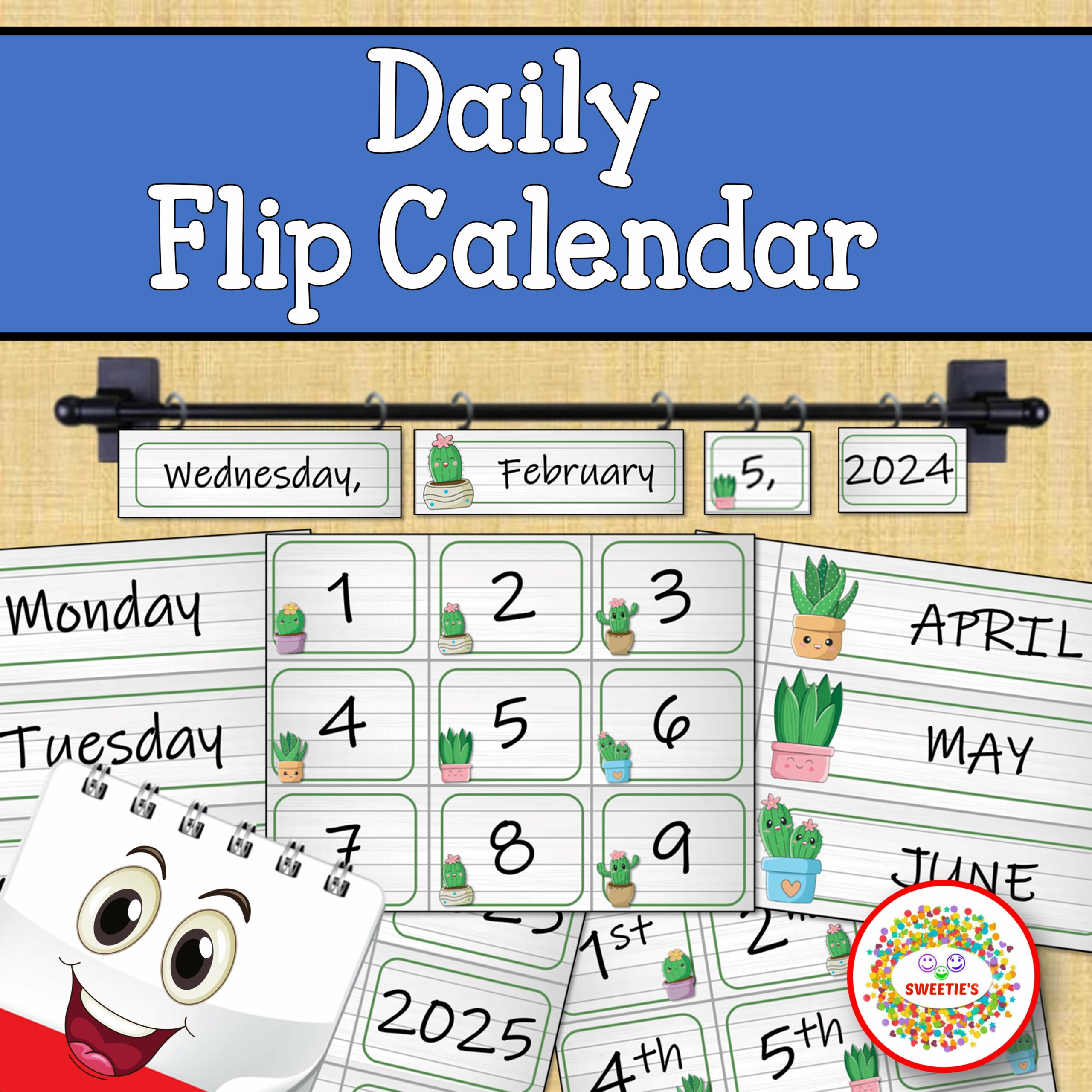 Daily Flip Calendar 2022 to 2051 Happy Succulent Theme