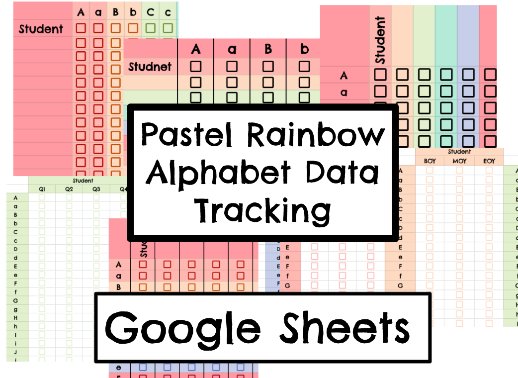 Pastel Rainbow Alphabet Data Tracking Google Sheets