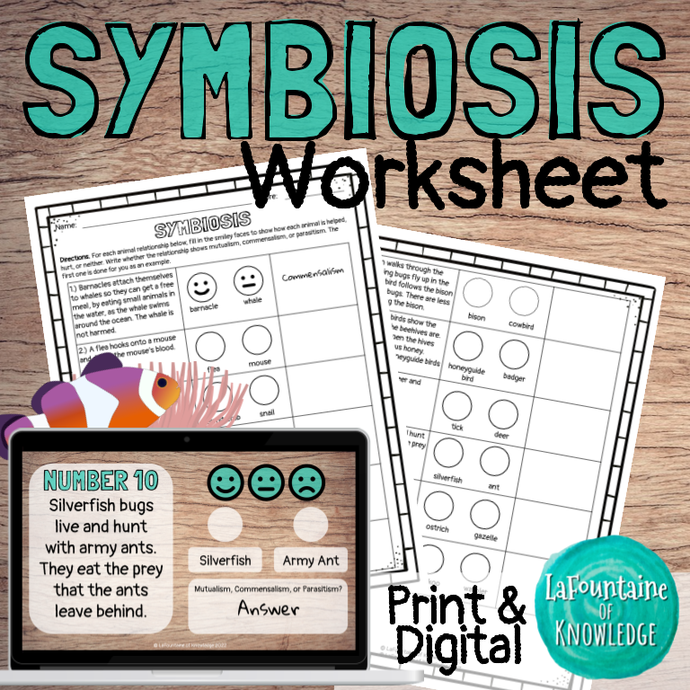 Symbiosis Animal Relationships Worksheet PRINT and DIGITAL - Classful