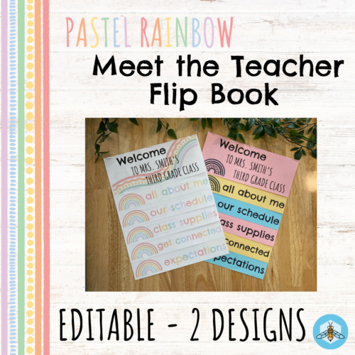 Pastel Rainbow Back to School Meet the Teacher Flip Book Brochure (EDITABLE)'s featured image