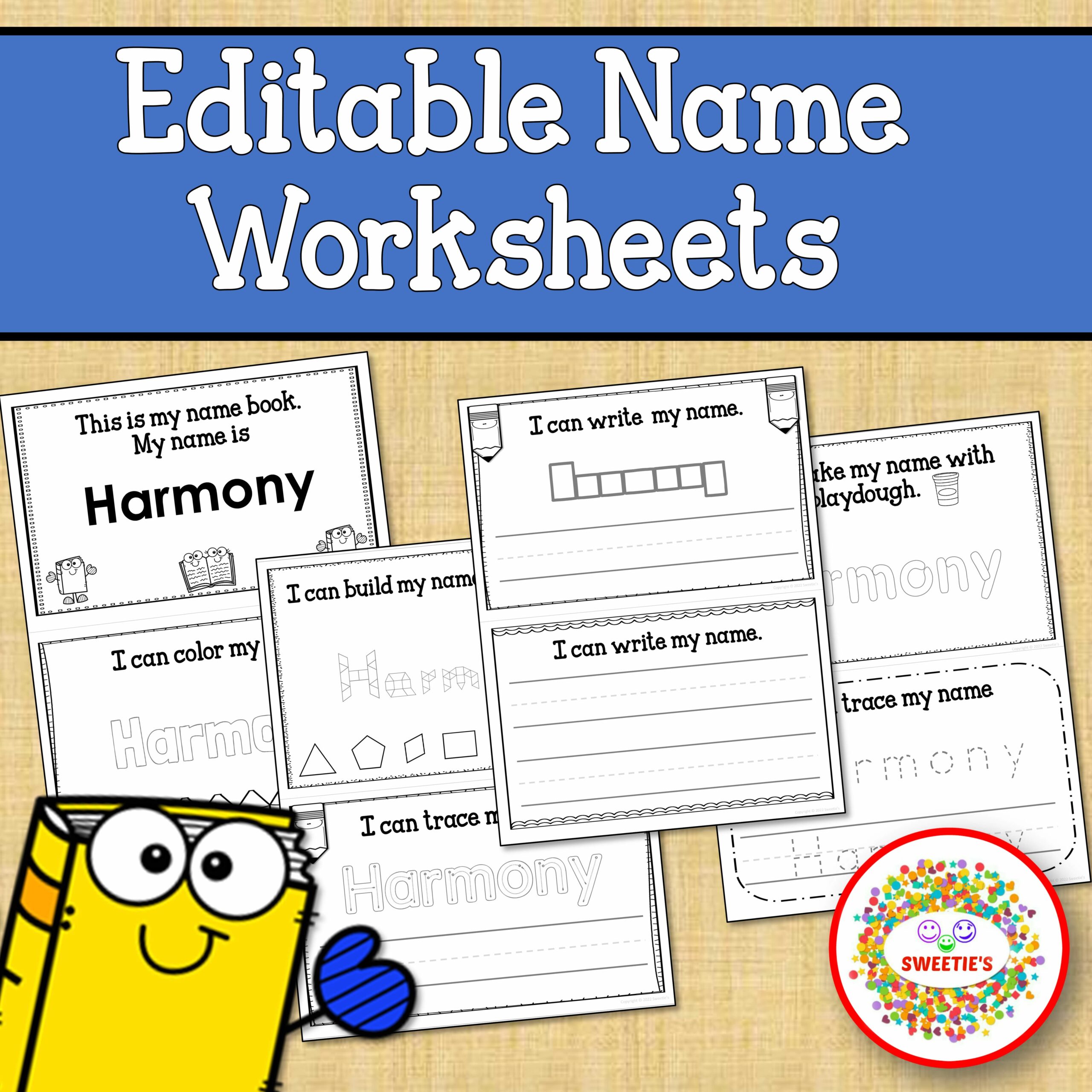 Name Writing Practice Worksheets Books Editable Autofill