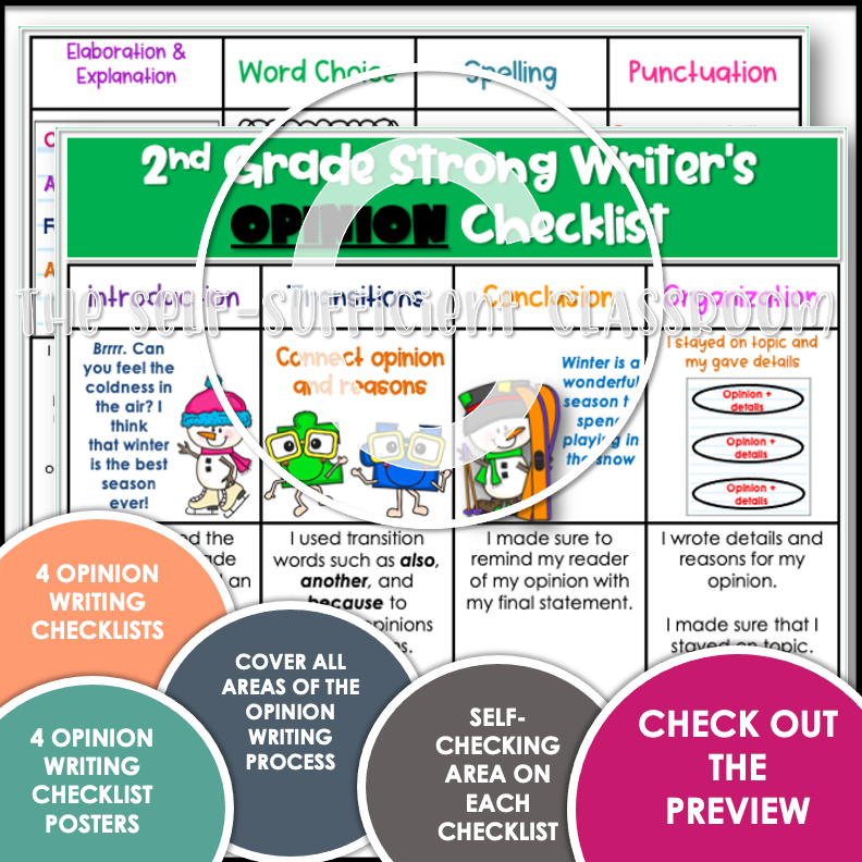 Grade 2 My Opinion Writing Checklist Mensflix