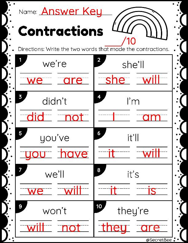 contractions worksheet 1st grade