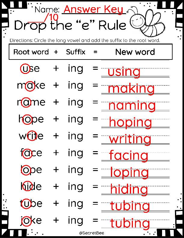 Drop the E Rule Dropping Rule Assessment Classful Drop the E Rule Dropping Rule Assessment Classful