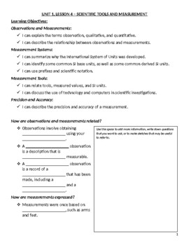 Guided Notes for Science Fusion U1, L4 Scientific Tools and Measurements PPT