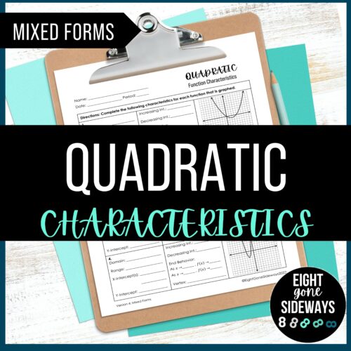 Quadratic Function Characteristics - Mixed Forms - Worksheet's featured image
