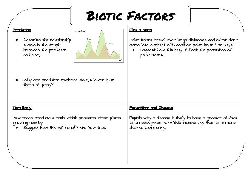 Abiotic and Biotic Factors worksheet with directed questions