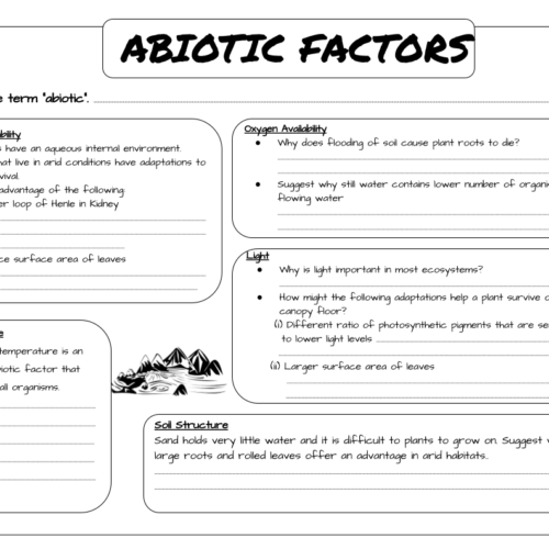 biotic and abiotic worksheets
