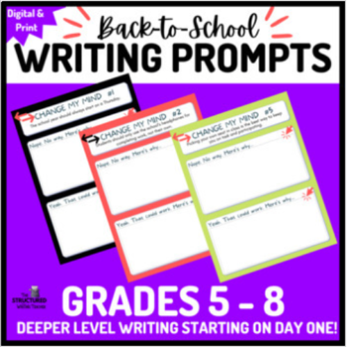 Back-To-School Writing Prompts : CHANGE MY MIND Grades 5 - 8's featured image