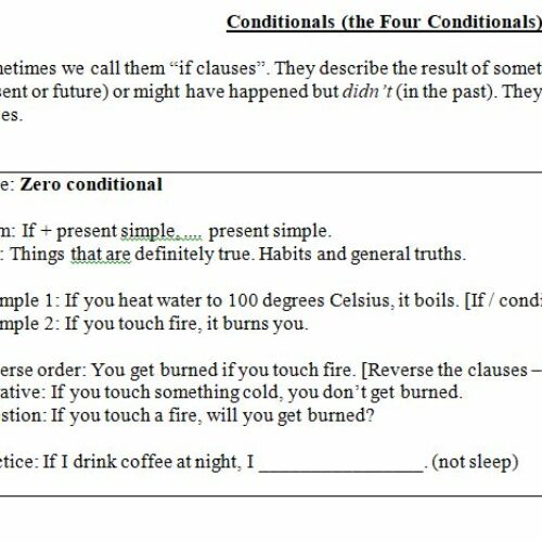 The Conditionals, 0, 1, 2, 3, and Mixed, grammar overview worksheet (Revision of all)'s featured image