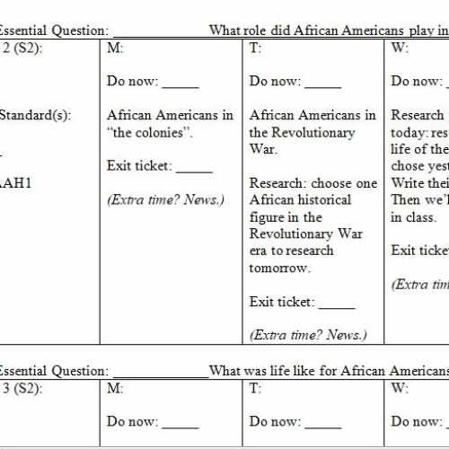 Pacing Guide, African-American History, Semester Course by day/week (Editbale)'s featured image