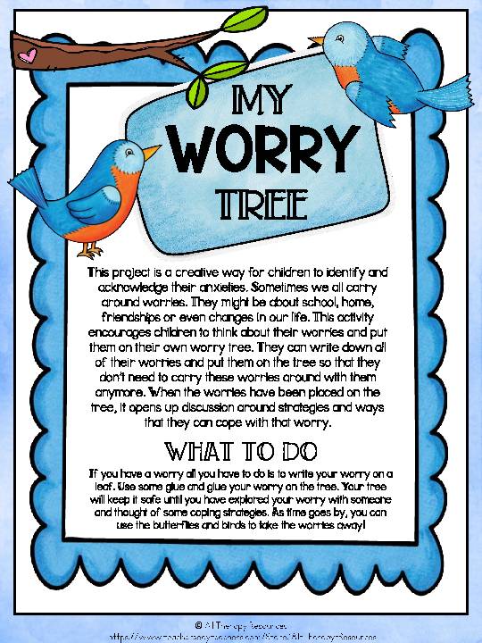 My Worry Tree - Managing Anxiety Counseling Activity CBT Lesson - Classful