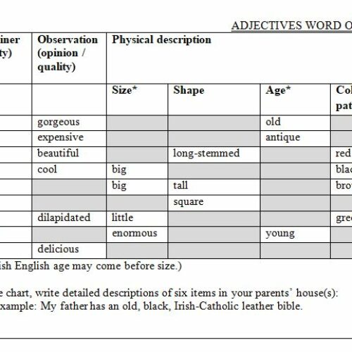 ESL / Grammar Adjective Word Order single worksheet's featured image