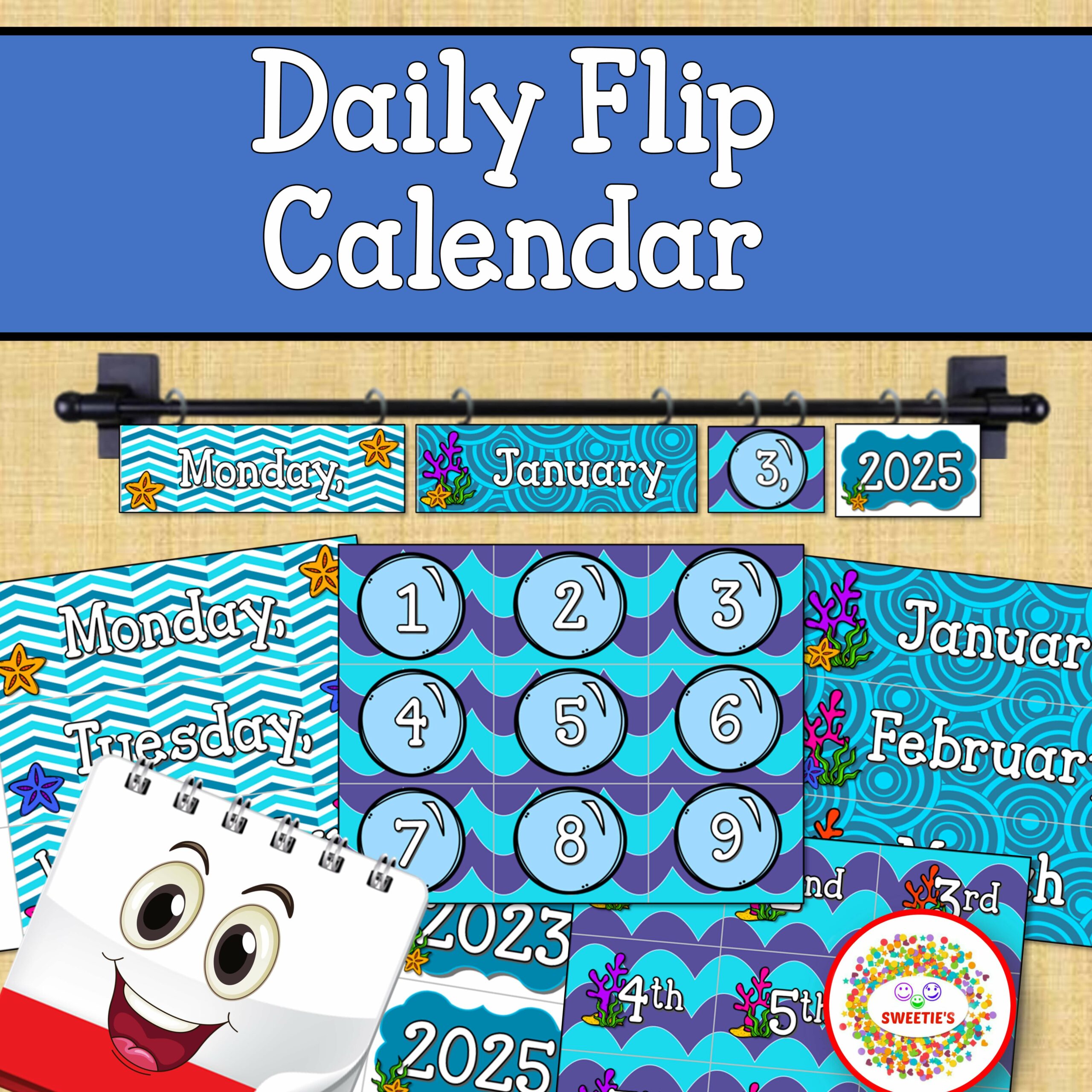 Daily Flip Calendar 2022 to 2051 Ocean Theme