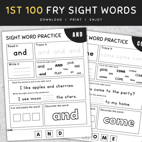 1st 100 Fry Sight Words- Fry's First 100 Sight Words Worksheets, [SET 1 ...